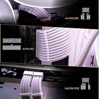 ホワイトLEDケーブル 24ピンとハイエンドモデル用12ピン Amazon | EZDIY-FAB PC用スリーブケーブル GPU/CPU用PC電源 ATX